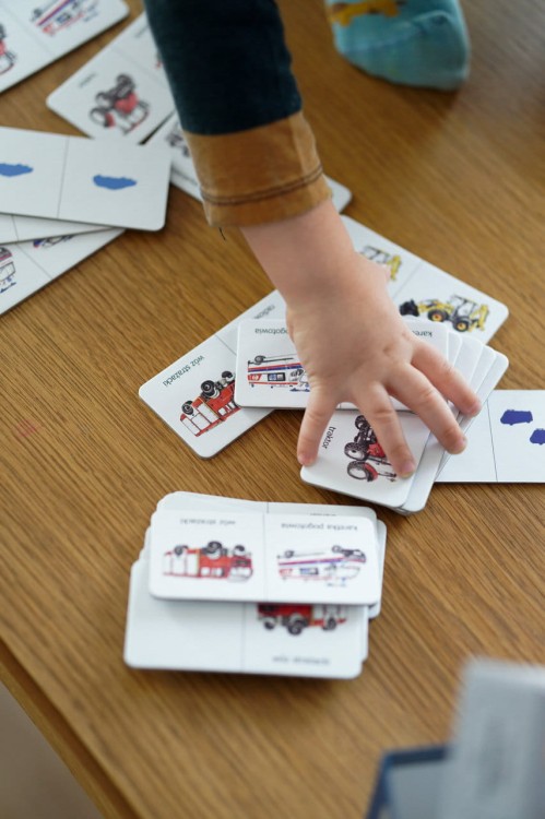 Gra dla dzieci Domino dwustronne Pojazdy wóz strażacki