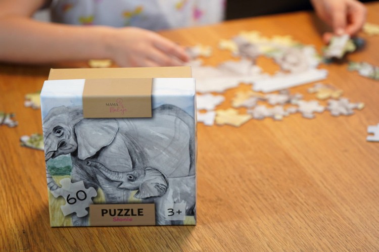 Puzzle 60-elementowe Słonie pudełko