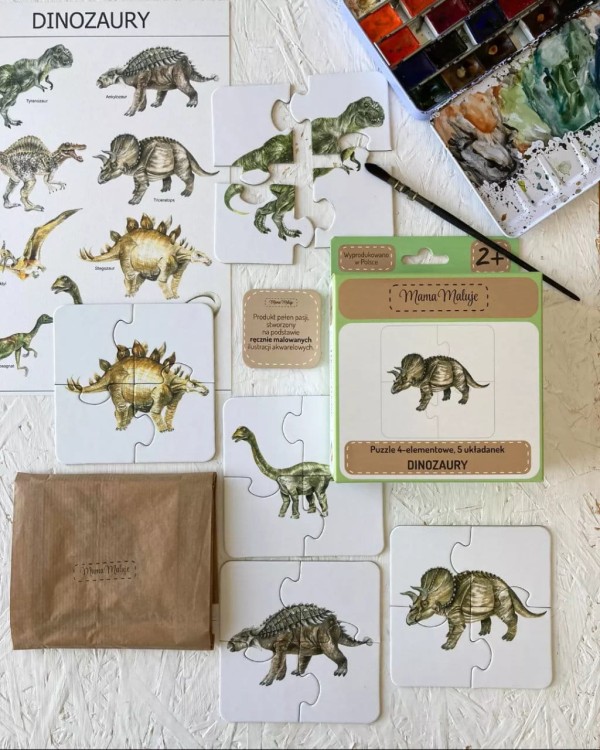 Puzzle 4-elementowe Dinozaury z plakatem