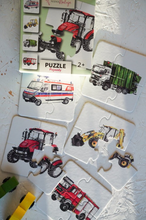 Puzzle 4-elementowe Pojazdy pokazanie puzzli