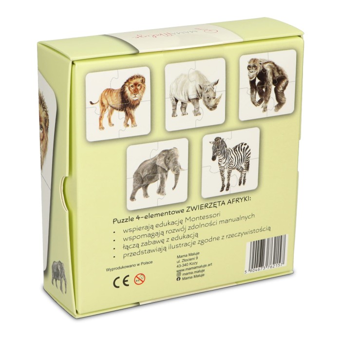 Puzzle 4-elementowe Zwierzęta Afryki tył