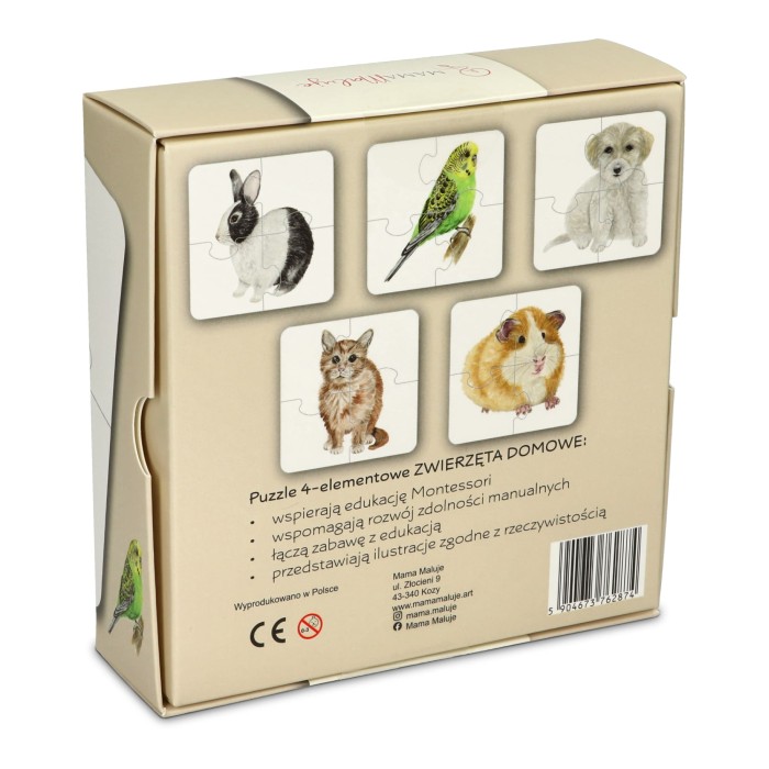 Puzzle 4-elementowe Zwierzęta domowe tył
