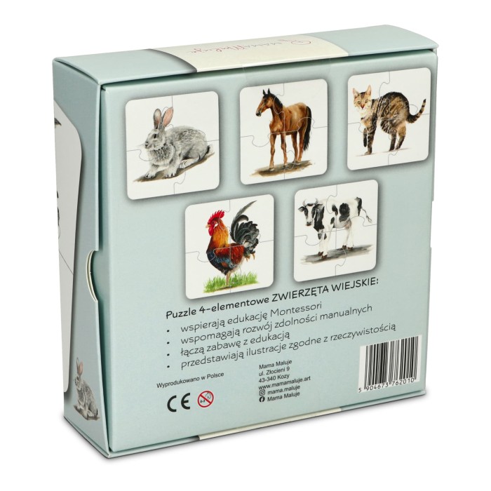 Puzzle 4-elementowe Zwierzęta wiejskie tył