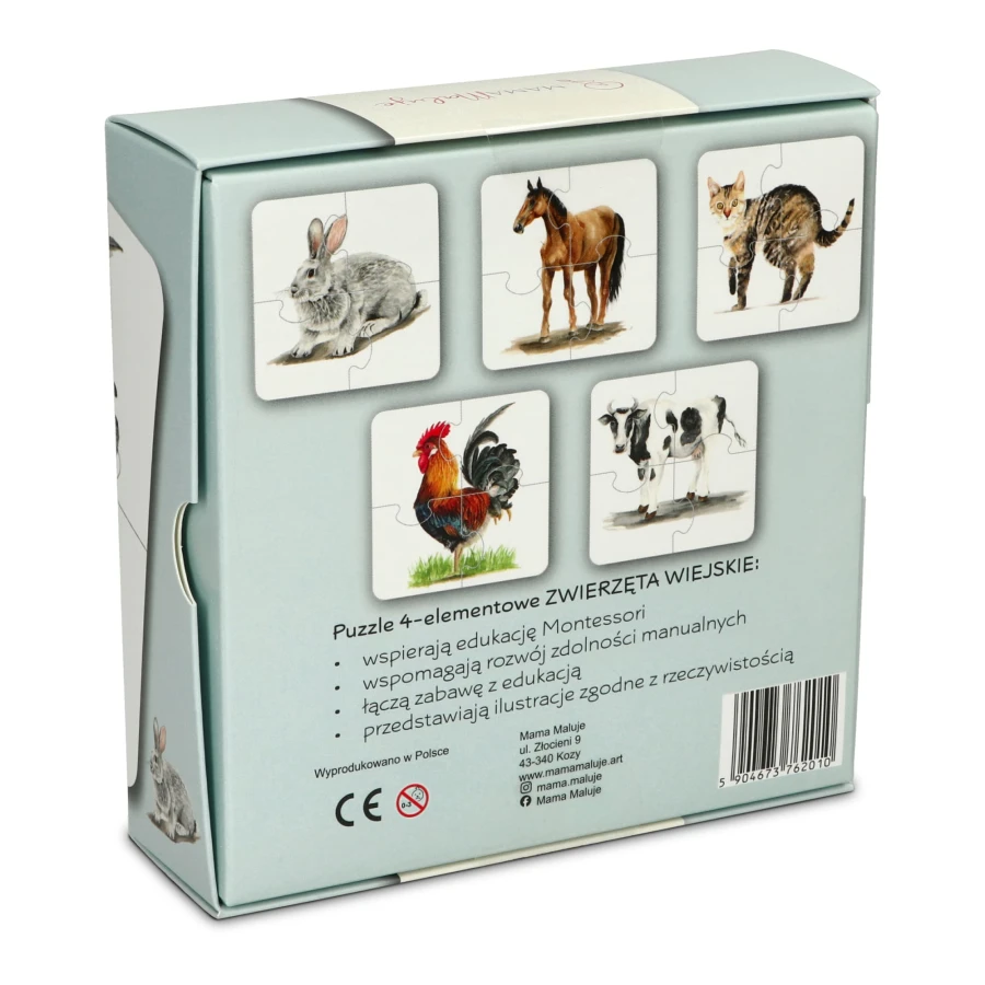 Puzzle 4-elementowe Zwierzęta wiejskie tył