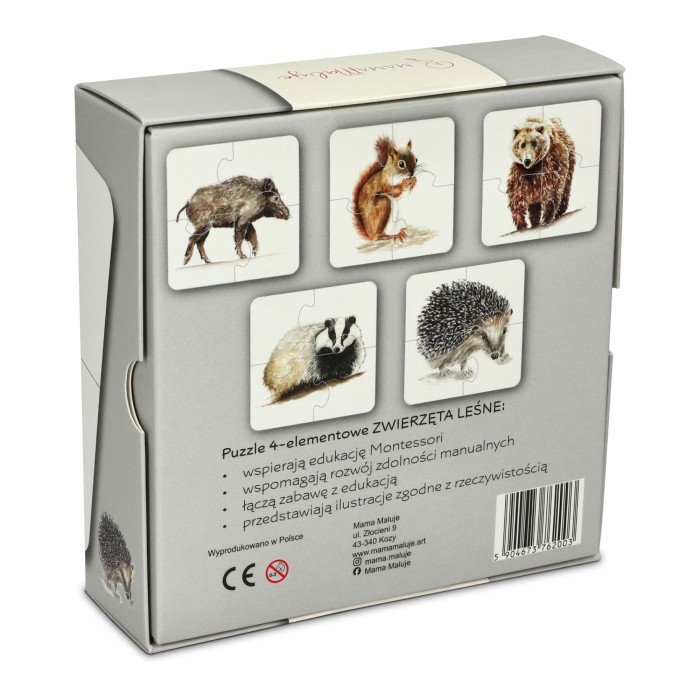 Puzzle 4-elementowe Zwierzęta leśne tył