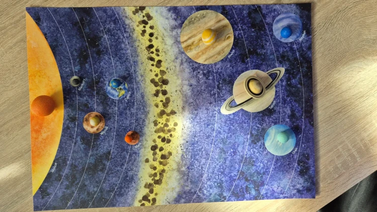 Figurki planety z plakatem kosmos